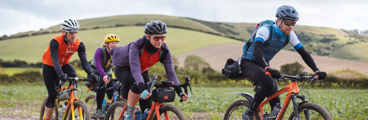 Group of friends cycling on the Isle of Wight